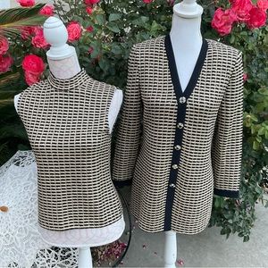 St John Evening Sz 4 Jacket Tank P Twinset dress Suit Gold sequin paillette set